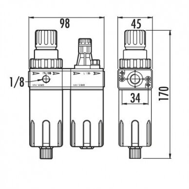 Oro filtras su reduktoriumi ir tepaline  1/4 GAV FRL180 2